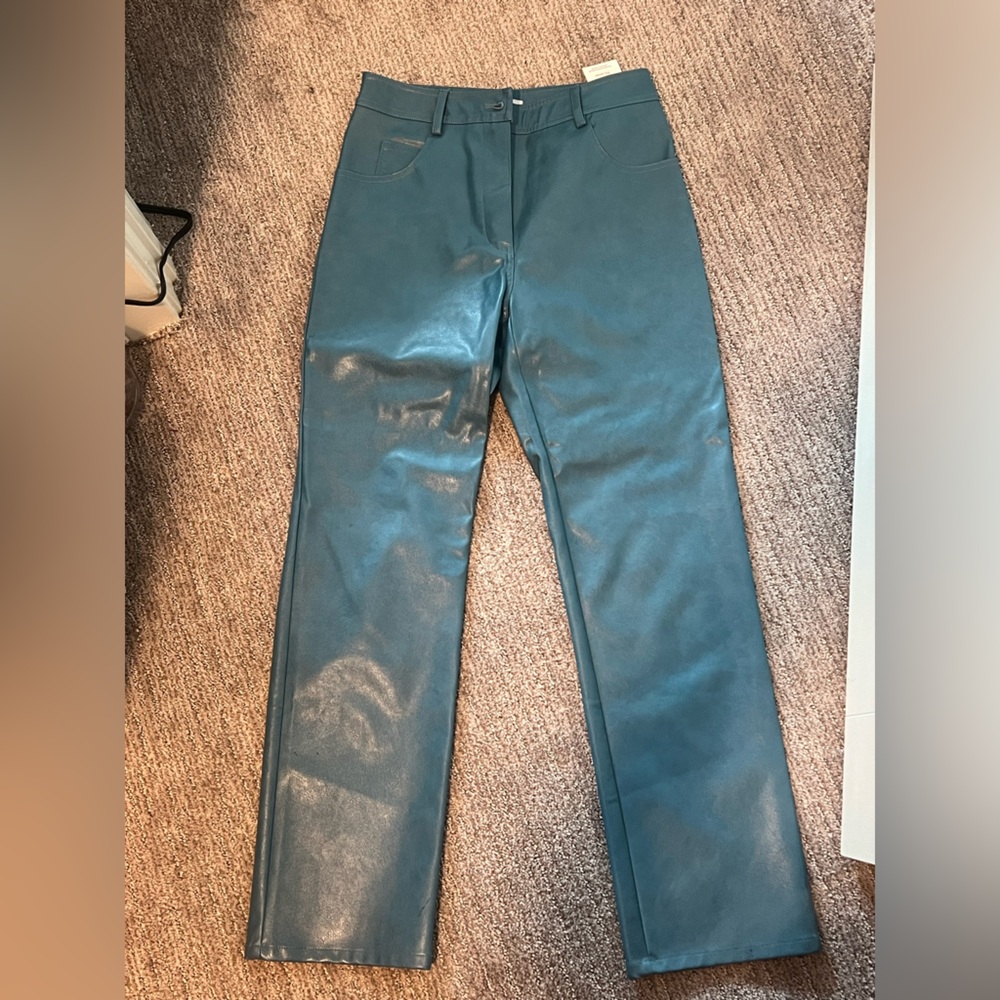 Miaou Teal Leather Trousers